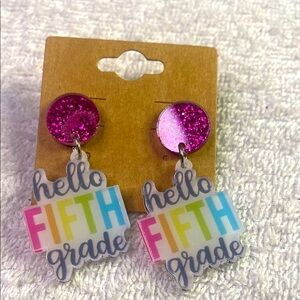 Pink Glitter 'Hello Fifth Grade' Earrings